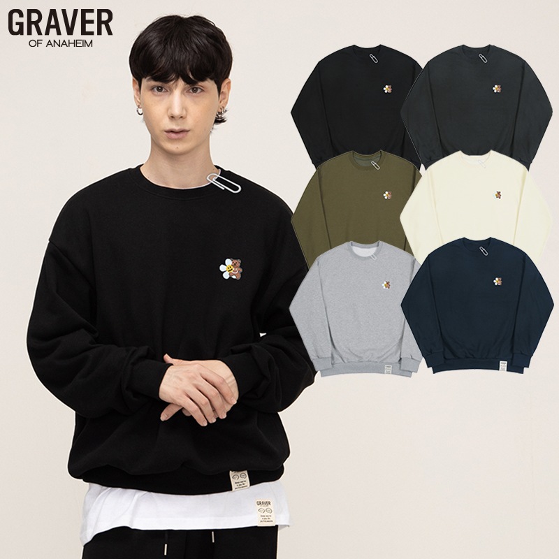 [UNISEX]フラワーベア刺繍スマイルスウェット_6color