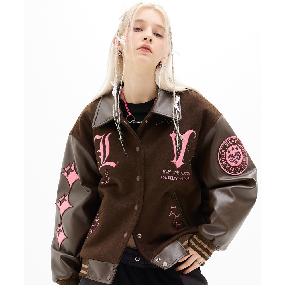 ラブは本当です [返品無料] DN スタジアムジャケット (ブラウン)