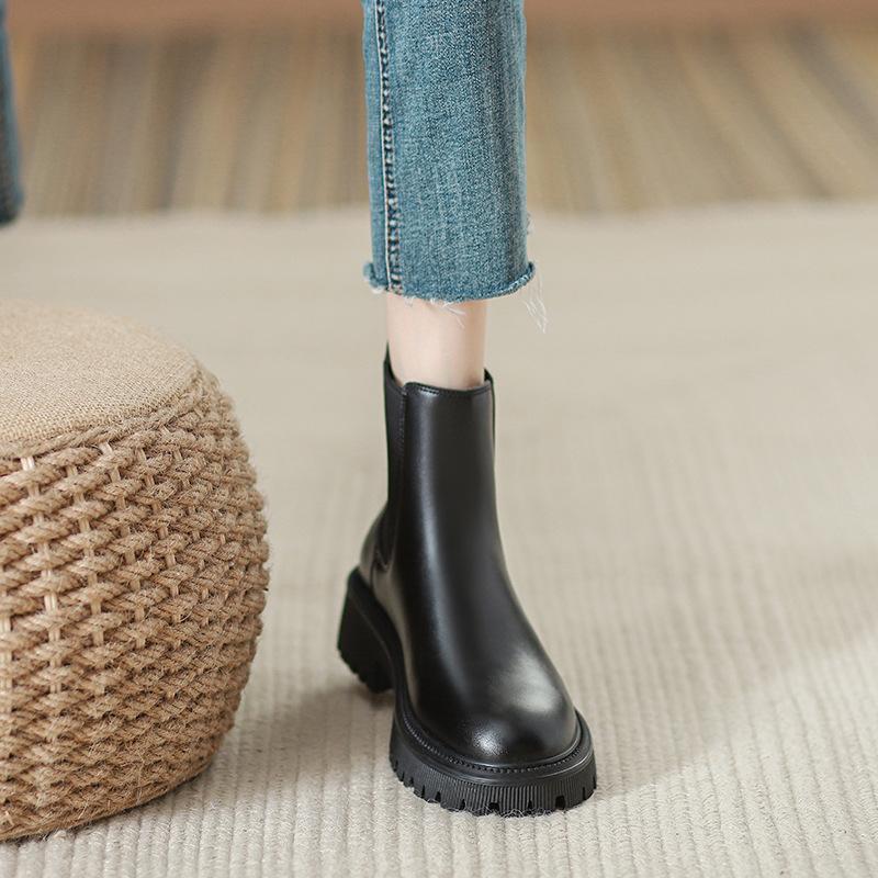 厚底 レディース 本革 牛革 身長アップ ショートブーツ イングランド風 25cm チェルシーブーツ サイドゴアブーツ ラウンドトゥショートブーツ 大きいサイズブーツブーティーブーティー