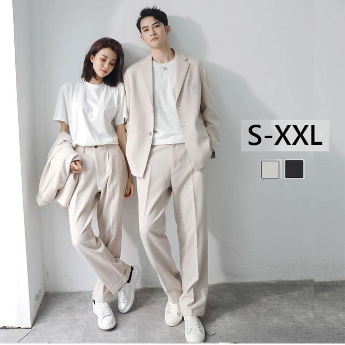 セットアップ メンズ レディース お揃い カジュアルスーツ 上下セット ビッグシルエット テーラードジャケット ワイドスラックス ストレッチ 無地