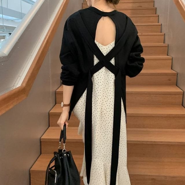 プルオーバー レディース レディース トップス 長袖 大きいサイズ セクシー 切り替え バックオープン ラウンドネック 黒 5,378円