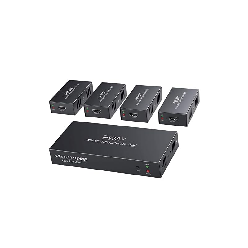 HDMIエクステンダー 分配器 4出力 50m安定転送距離伝送 HDMI スプリッター POC 延長機 送受信機セット 分配4台 4画面 HDMI エクステンダー LAN PW-HT226P4