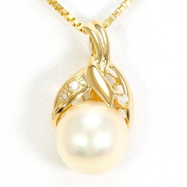 K18 18金 YG ネックレス パール(真珠) ダイヤ 0.02 ジュエリー 中古