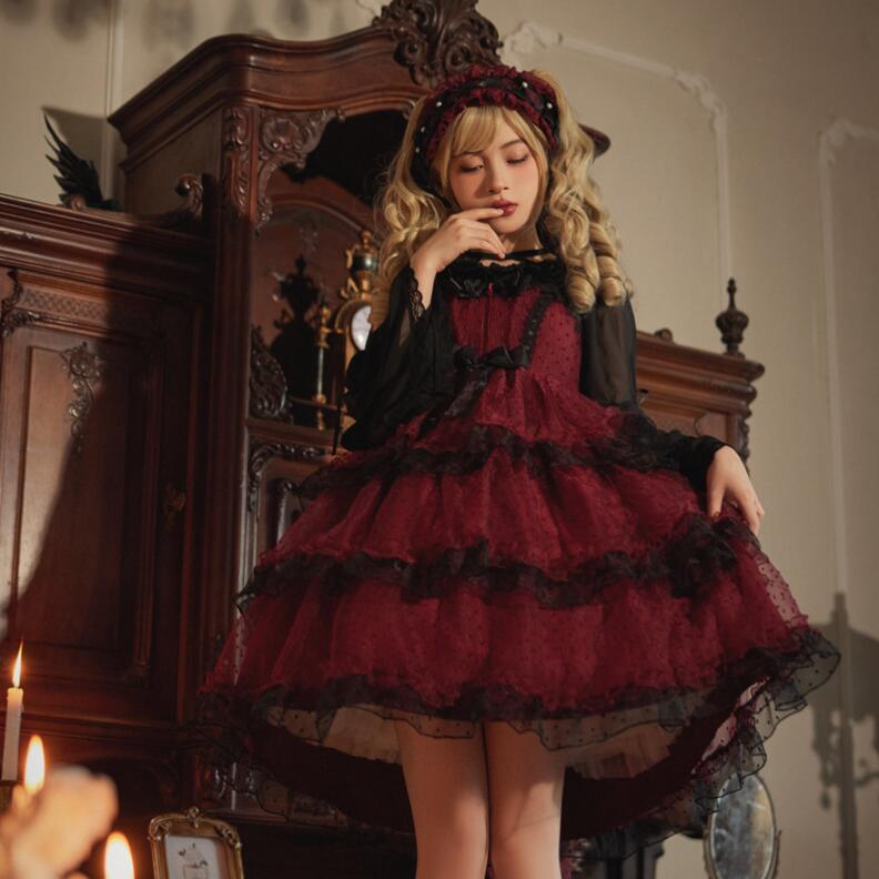 ロリータワンピース ゴシック風ロリータ服 ジャンパースカート プリンセスドレス チュールワンピース フリル パーティードレス フレアワンピース Lolita 大人コスチューム ゴスロリ ハロウィン コ