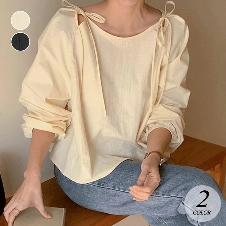 【2025新作 急速出荷】ドロップショルダー リボン シャツ ブラウス レディース 春 夏 プルオーバー ルーズ おしゃれ フェミニン カジュアル シンプル プルオーバーシャツ 韓国ファッション