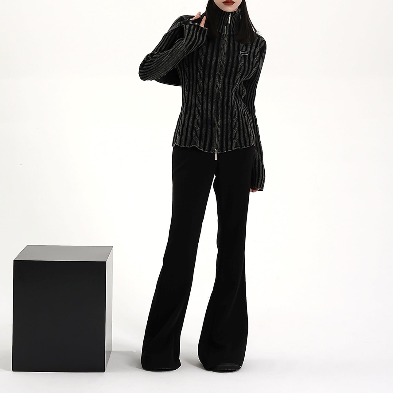 High Neck Zip Up Tops E5003