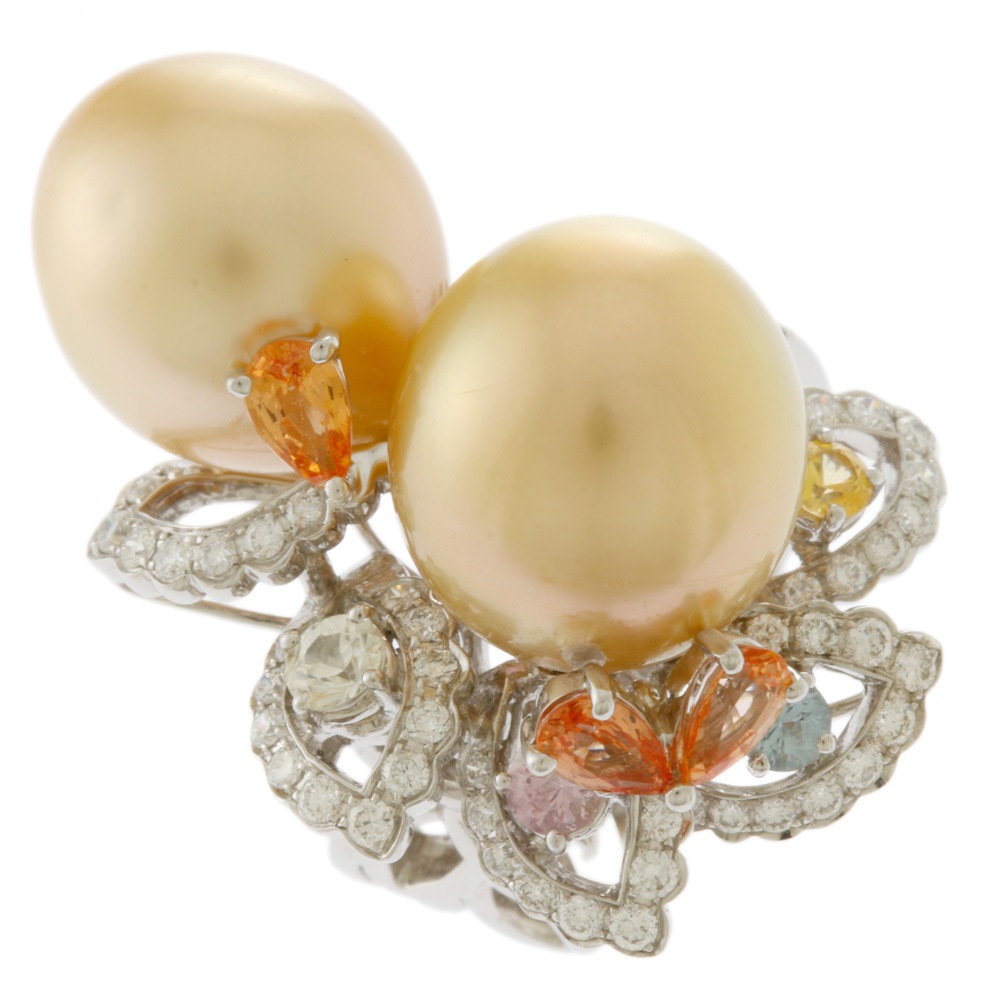 【作家】梶光夫 リング 指輪 15号 18金 K18ホワイトゴールド ゴールデンパール サファイヤ 1.53ct 中古 美品