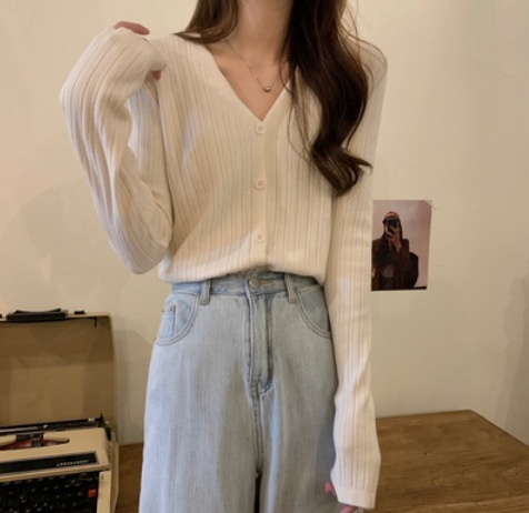 シンプルVネックニットカーディガン トップス ロング丈 袖あり 綿 定番 爽やか 大人スタイル 大人可愛い きれいめ シンプル カジュアル 大人 上品 おしゃれ かっこいい レトロ アジアン