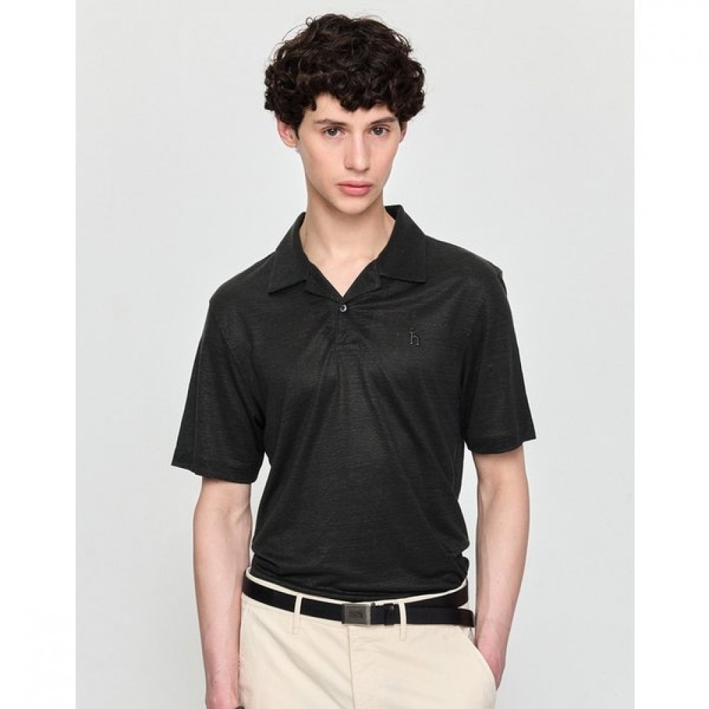 [25SS] チャコールグレーメランジリネンショートスリーブカラーTシャツHZTS5B409CG