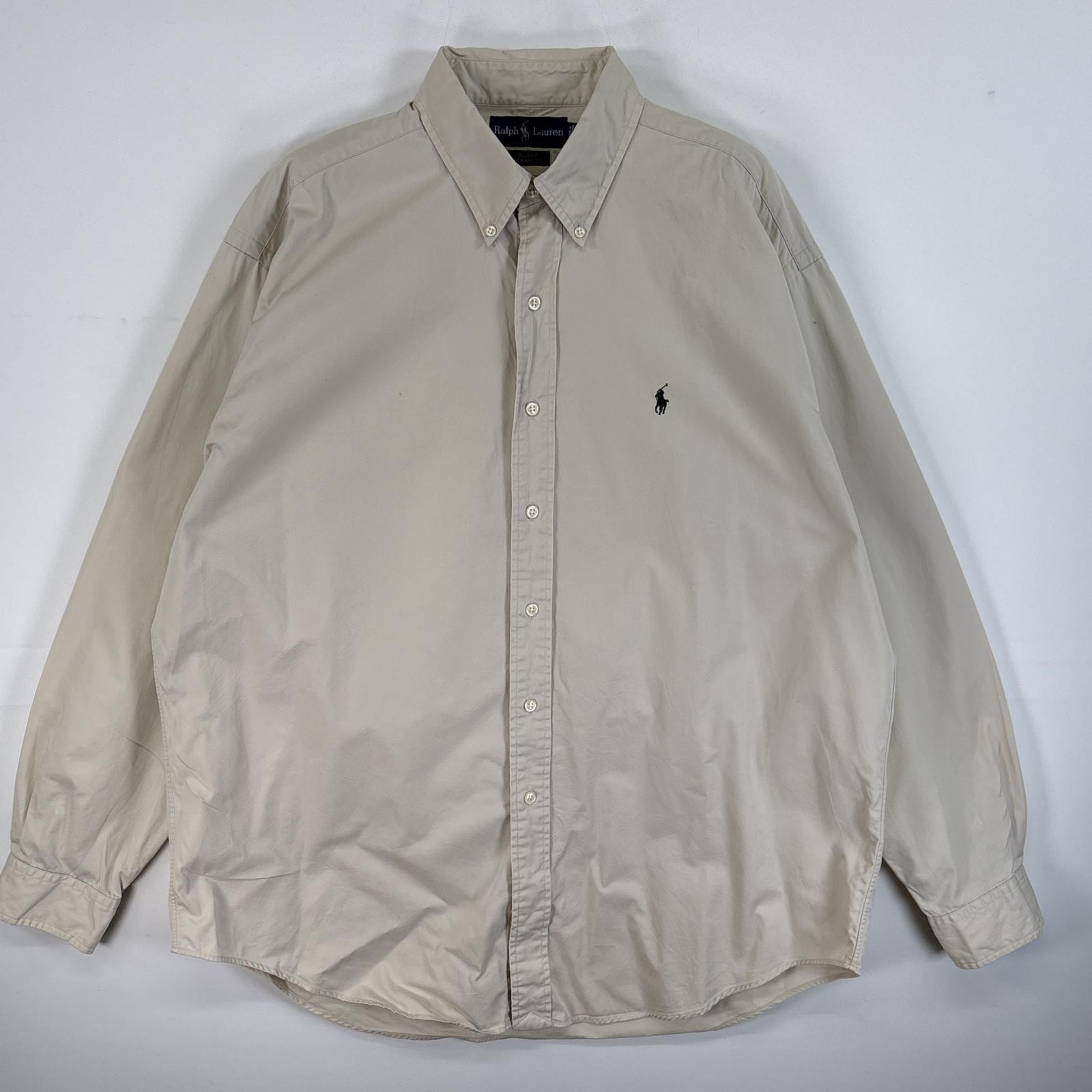 古着 90s/90年代 長袖シャツ ロゴ 刺繍 ボタンダウンシャツ BLAKE L ベージュ 無地 メンズ 5,500円