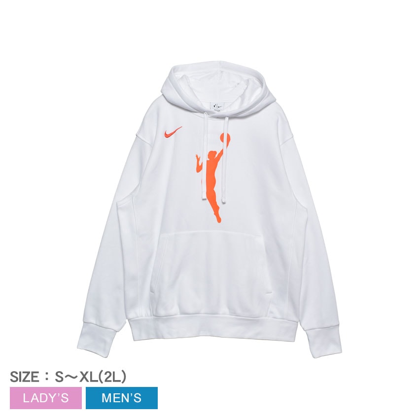 WNBA DR9596 メンズ レディース プルオーバー パーカー フーディ WNBA バスケ バスケットボール シンプル ロゴ 刺繍 マフポケット 裏起毛 ホワイト 白 オレンジ
