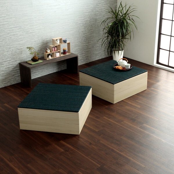 1040150190430 畳 ユニット 置き畳 小上がり 和室 和モダン 段ボール 畳ベッド 畳ベンチ 2組セット エコ 軽量 簡単 70×70×29.5cm ネイビー メーカー直送