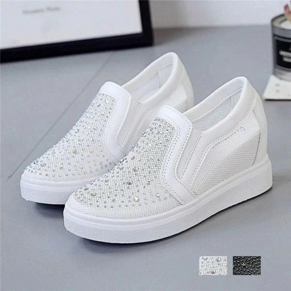 スニーカー スリッポン メッシュシューズ 厚底 シューズ レディース カジュアル インヒール 白 ホワイト 黒 ブラック レジャー 美脚 痛くない 歩きやすい 美脚 疲れにくい インヒール かわいい足