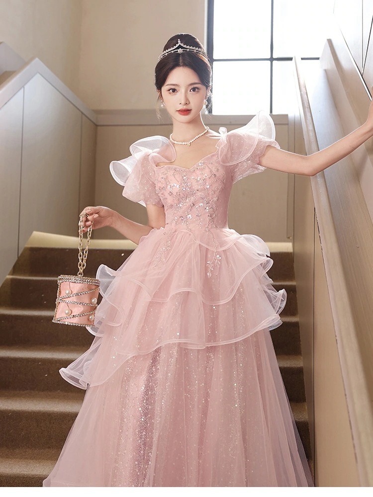 ピンクイブニングライトドレススカート女性らしい気質感声楽芸術試験成人式 5,283円