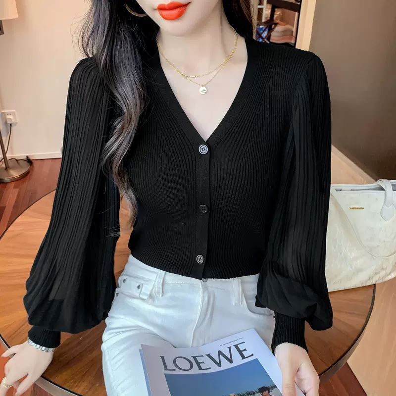 トップス シャツ ニットソー カーディガン 長袖 Vネック シフォン シンプル カジュアル 大人 おしゃれ 無地 春 秋 冬 レディース お出かけ 休日 旅行 普段使い 韓国 ファッション スタイル 4,921円