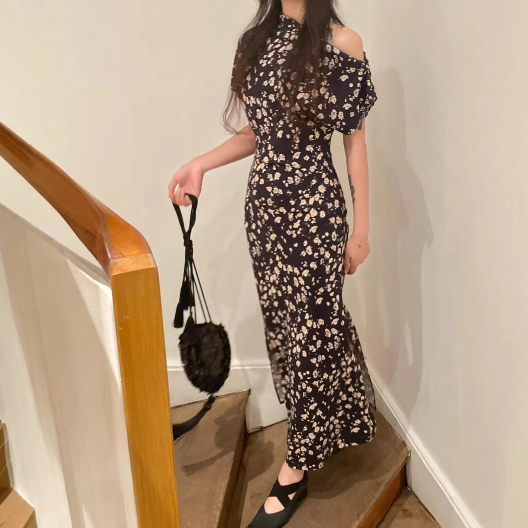 【急速出荷!】2025 新作 ワンピース 夏 半袖 長袖ワンピース ロングワンピース ロング シフォンワンピ ベアワンピ レースワンピ ドレス パーティードレスフローラルチョンサムスタイルのドレスチョ