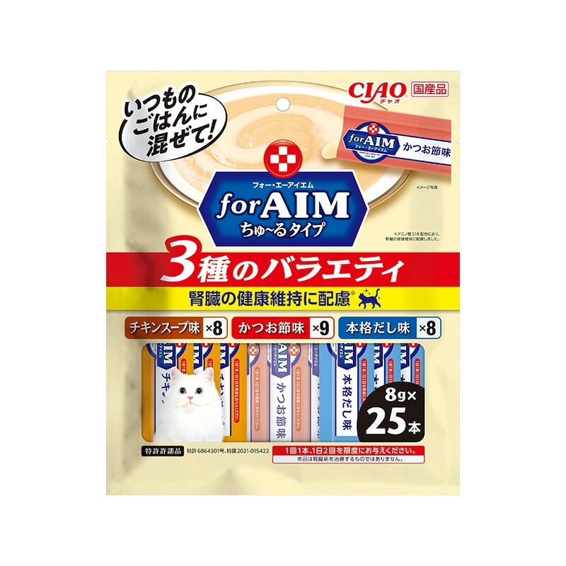 （まとめ買い）CIAO forAIM ちゅるタイプ 3種のバラエティ 8gx25本入 猫用おやつ [x4]