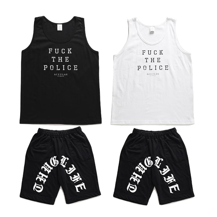 ACE FLAG 上下セット 半袖 ブランド Tシャツ ハーフパンツ メンズ 春夏用 黒 白 大きいサイズ エースフラッグ セットアップ 裏パイル Fuck the