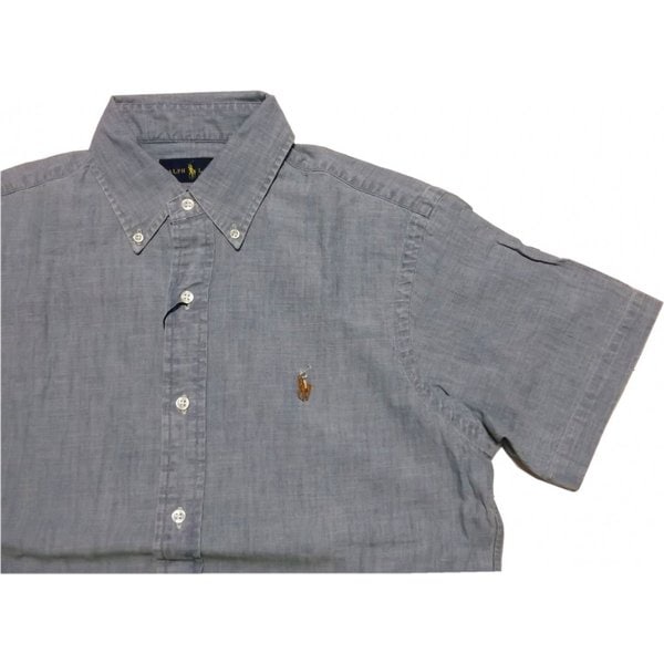 POLO Ralph Lauren半袖 ワンポイント ボタンダウンシャツ シャンブレー ブルー PR2-727