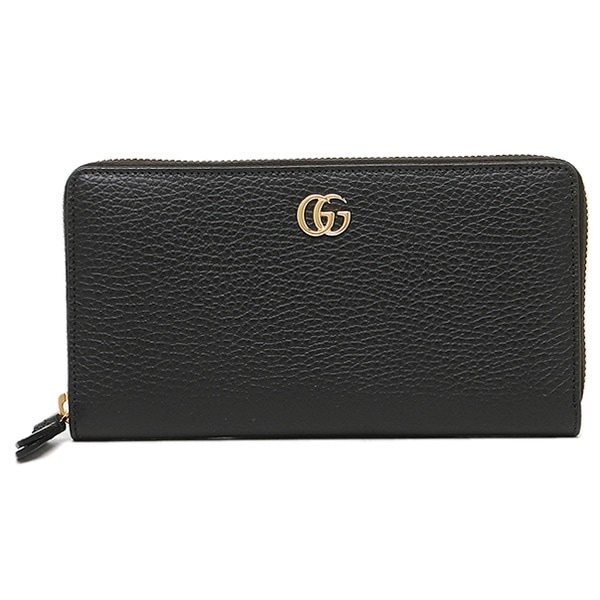 GUCCI 456117-CAO0G-1000 グッチ プチ マーモント ジップアラウンドウォレット ラウンドファスナー長財布 テクスチャードレザー ダブルG ブラック×ゴールド