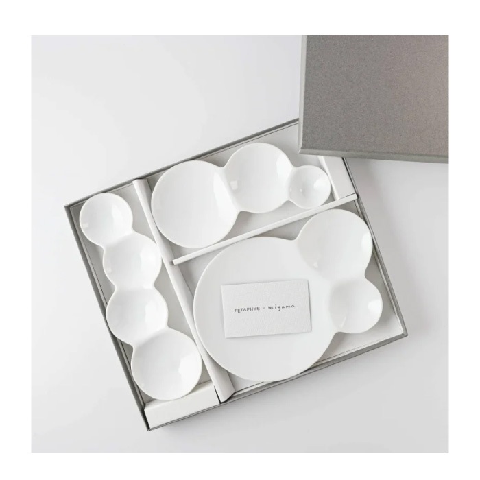 savone お皿セット 3点 グロスホワイト 艶あり 食器 ギフトセット 日本製 プレート 仕切り皿 取り皿 お皿 陶器 小皿 料理 皿 引き出物 スタッキング テーブルウェア キッチン シャボン玉