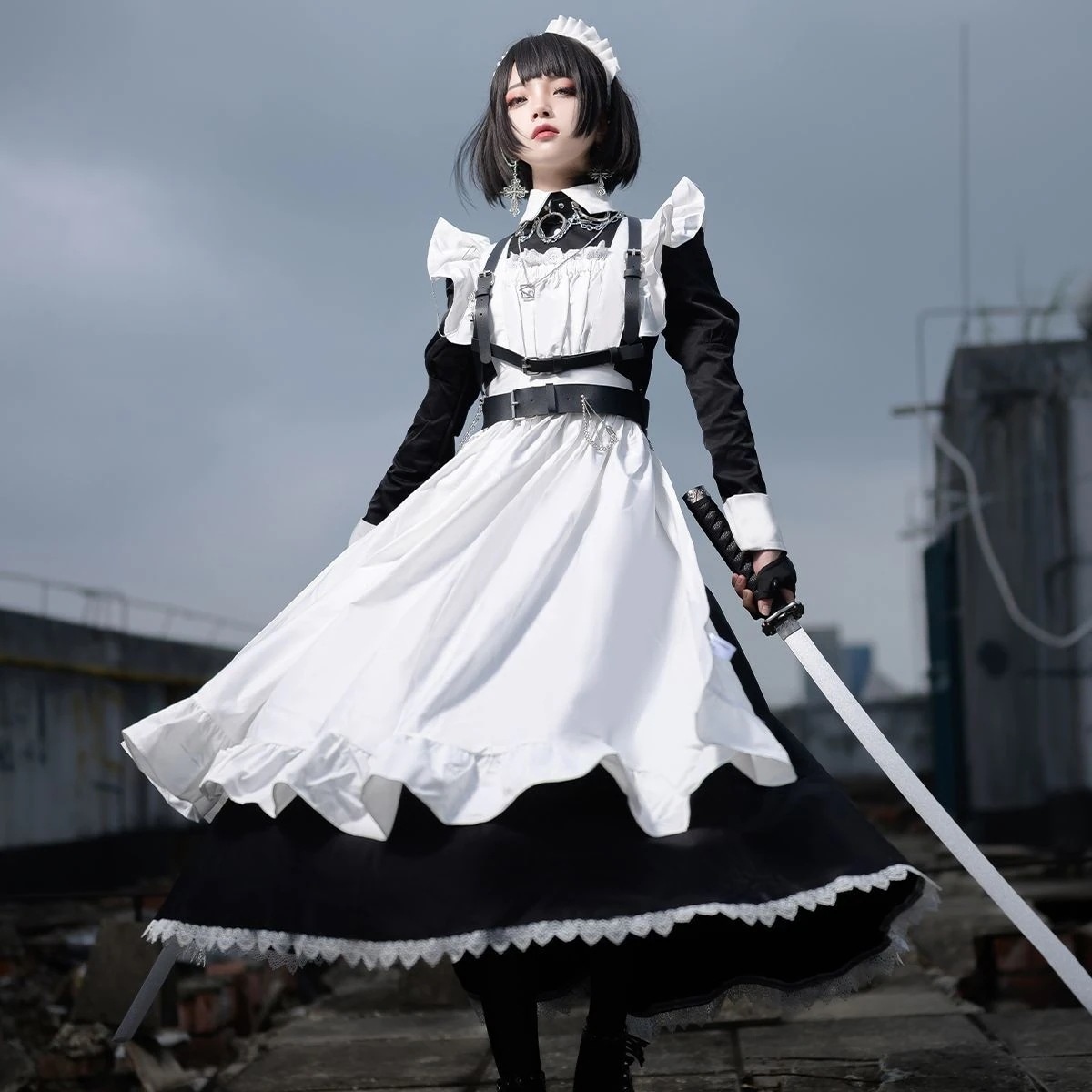 高品質和装可愛いメイド服 メイド服 ロングドレス コススーツ デイリー 大きいサイズ ロングロリータ