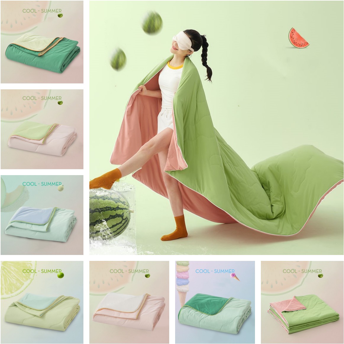 すいかゼリーの夏布団 布団 肌掛け布団 冷感 キルトケット 肌布団 涼感 夏掛け布団 肌掛け布団 洗える ウォッシャブル クール 布団セット シングル セミダブル ダブル ケット 夏 接触冷感