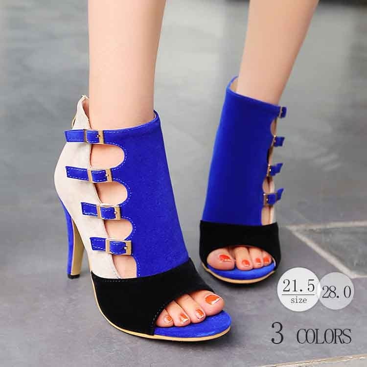 【短纳期】レディース サンダル ブーツサンダル ピンヒール 夏サンダル ブーサン 靴 シューズ サマーブーツ 美脚 シンプル オープントゥ バックファスナー ベルト フラット底 履きやすい 歩きやすい