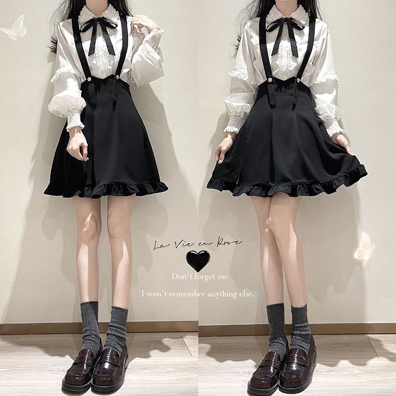 jk制服かわいいサロペットスカート 韓国ファッション快適性2点セット