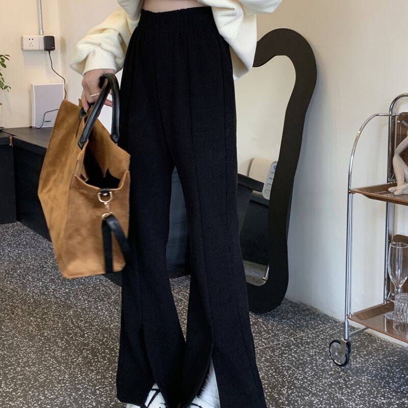 レディース ボトムス パンツ スリット ブラック ホワイト お洒落 おしゃれ 秋冬 秋 冬 ママ ママコーデ 20代 30代 40代 デート お出かけ 普段使い 韓国 トレンド 可愛い 大人 大人女子