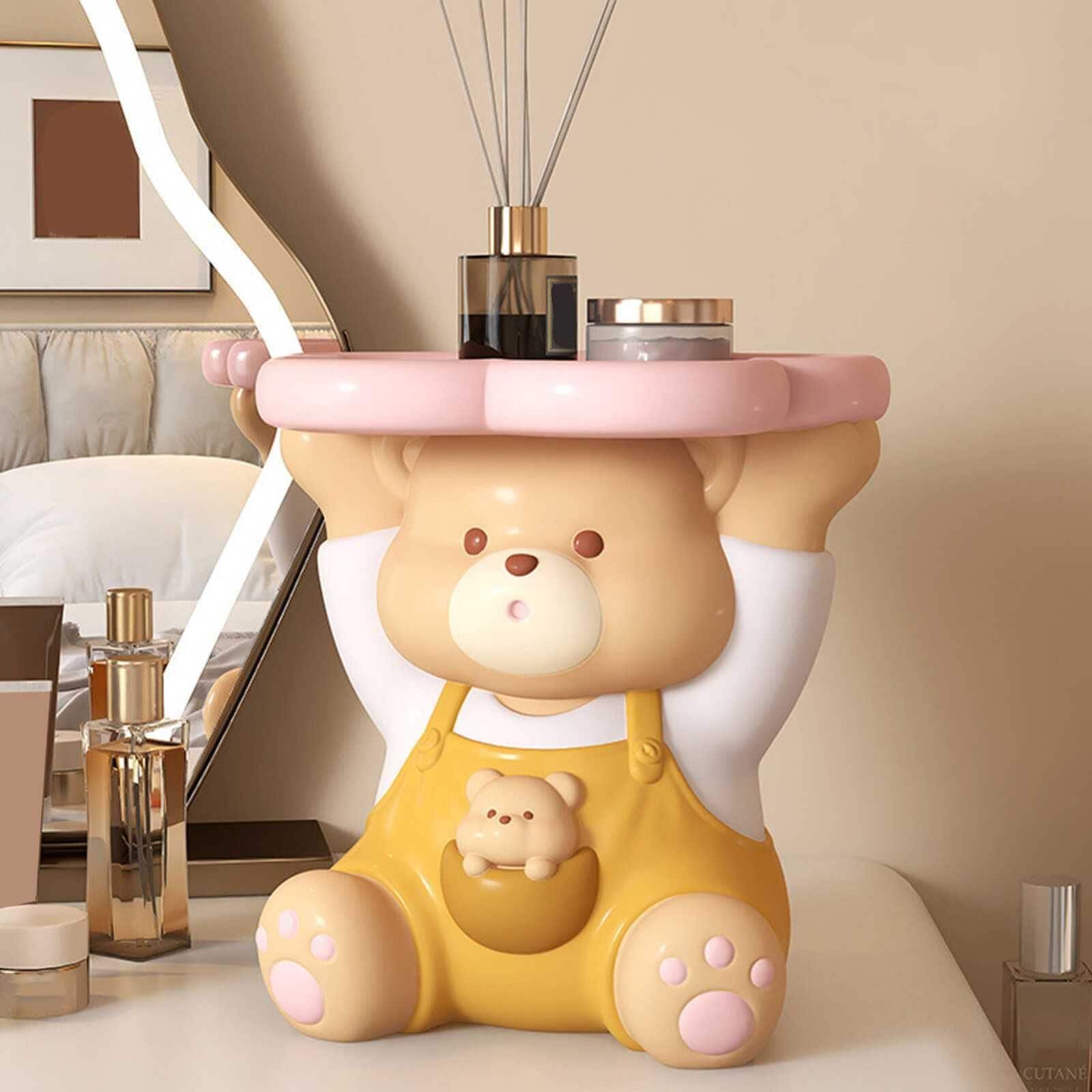 皿を捧げるクマ くまちゃん キー収納 金属 トレイ 鍵置き 小物収納 玄関収納 卓上置物 収納トレイ かわいい おしゃれ 置物 飾り 玄関 ペットサイトテープル 化粧卓 口紅スタンド 財布 コイン キ