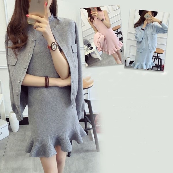セットアップ レディース 秋冬 ワンピース 2点セット セーターセットアップ カーディガン 無地 おしゃれ きれいめ 着やせ 20代 30代 40代