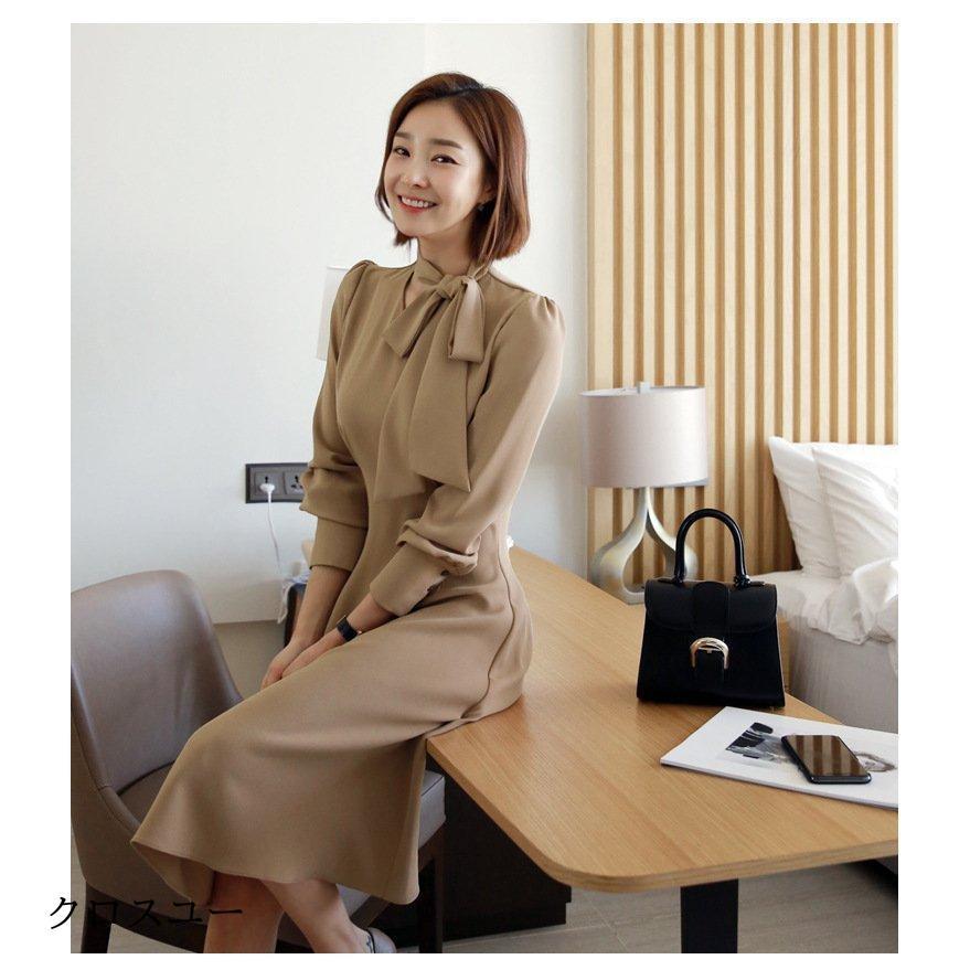 ワンピース 春 春服 ひざ丈 ドレス レディース Vネック 長袖 フォーマル カジュアル キレイめ おしゃれ 韓国 卒業式 服 母 着痩せ 通勤 OL 30代