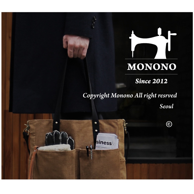 Square Bag_Waxed Canvas チャコール/キャメル メンズ トートバック パソコン