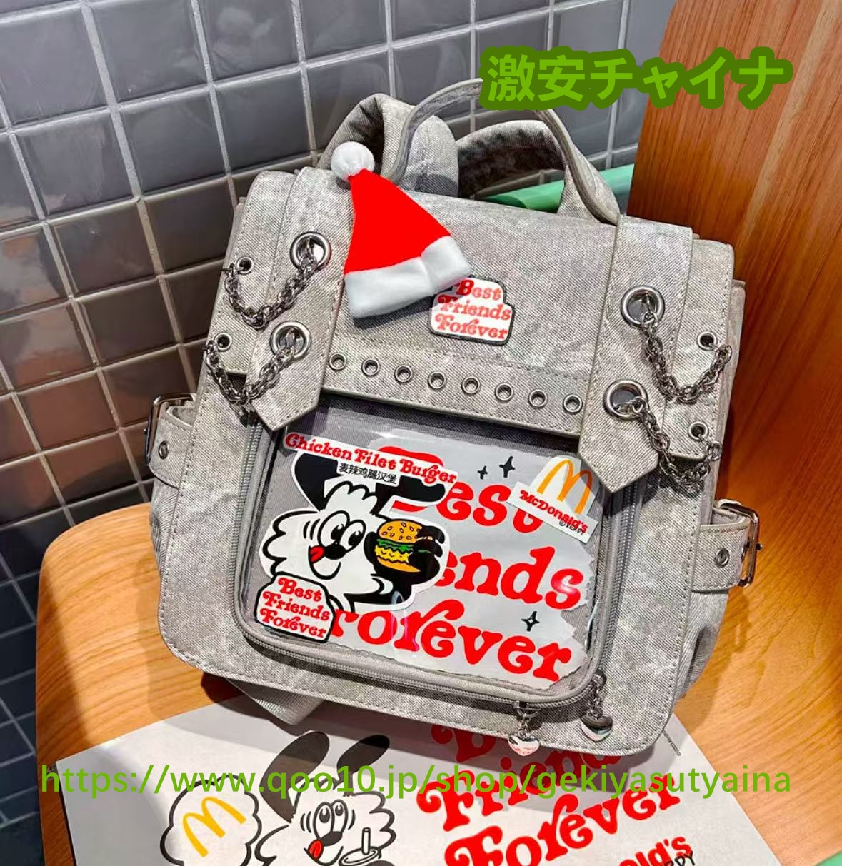 痛バッグ　痛バ　リュック　デニム素材　缶バッジ入れ　推し活　推しグッズ　推しごと　病みかわ　地雷系　ロック　量産型　 lolita