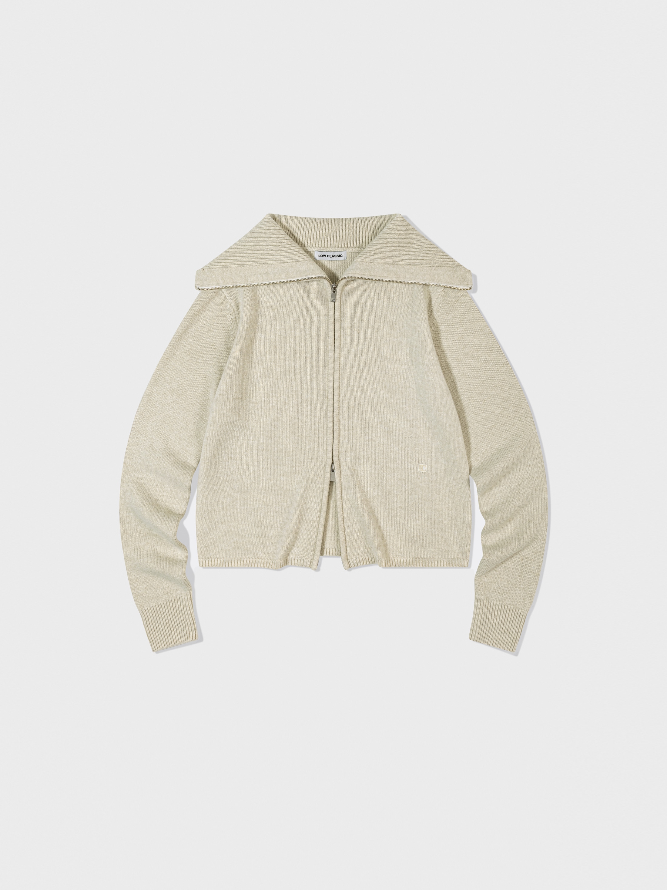 【LOW CLASSIC】 FULL ZIP-UP KNIT TOP : IVORY