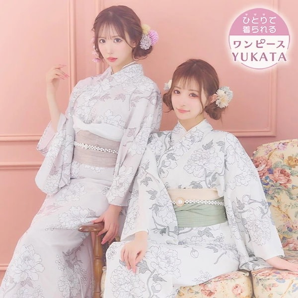 Tika 浴衣 モノトーンチェック レトロ 簡単 一人で着れる 3点セット