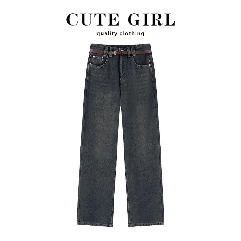 パンツ デニムパンツ レディース カジュアル ボトムス アメリカン レトロ ベルベット ジーンズ 女性 冬 ストレート 梨型 ボディ