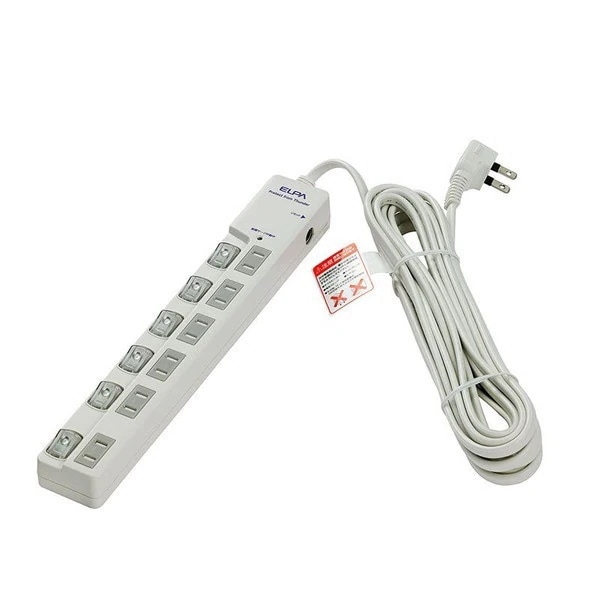 （まとめ買い）ＬＥＤスイッチ付タップ　上差しコンセント　6個口　5m　ブレーカー内蔵　耐雷サージ機能付　WLS-LU650SB（W）／[x3] 7,779円