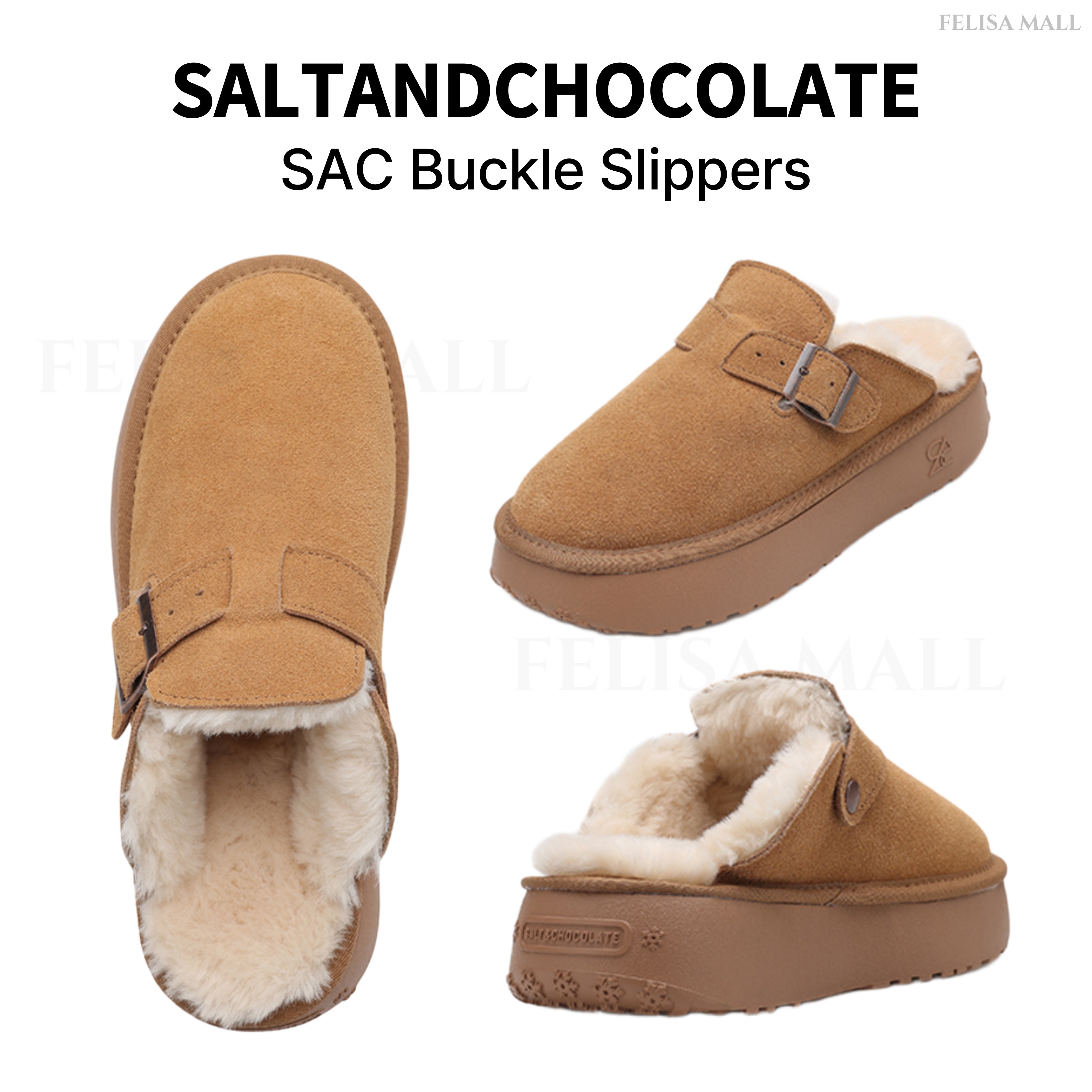 [SALT&CHOCOLATE] SAC Buckle Slippers モコモコミュール 韓国人気