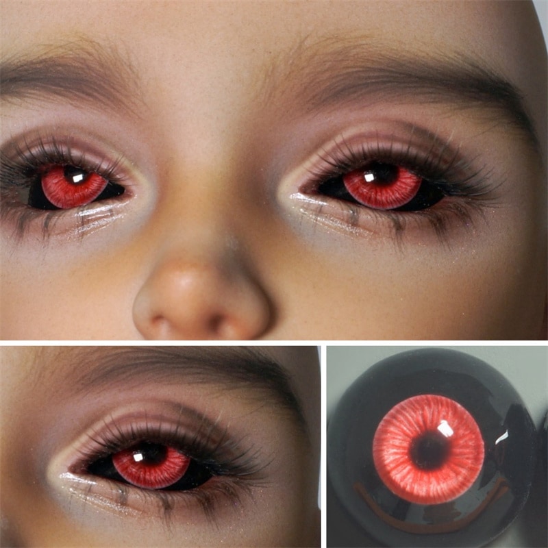 BJD ドールアイ レジンアイ 黒赤 人形用樹脂眼 1/3 1/4 1/6ドール用アイ 12mm/14mm/16mm/18mmサイズ