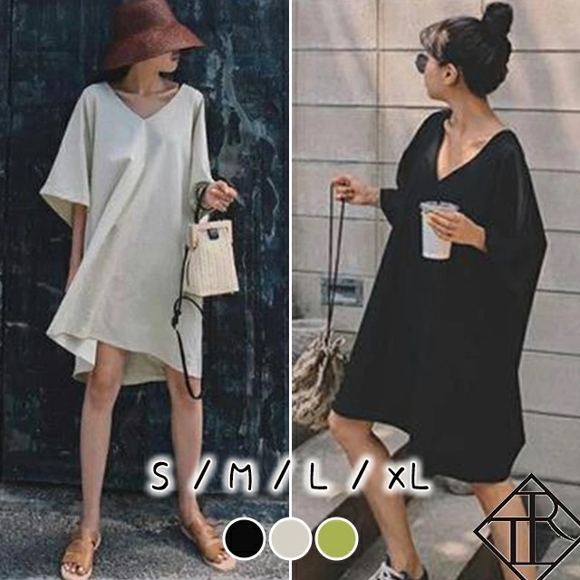 ２点で13o円OFF！【即納】ワンピース レディース ひざ丈 ワンピース カジュアル 半袖 大きいサイズ 春 夏 ワンピ Aライン ミドル丈 コットン Vネック リネン フェミニン モノトーン ガーリ