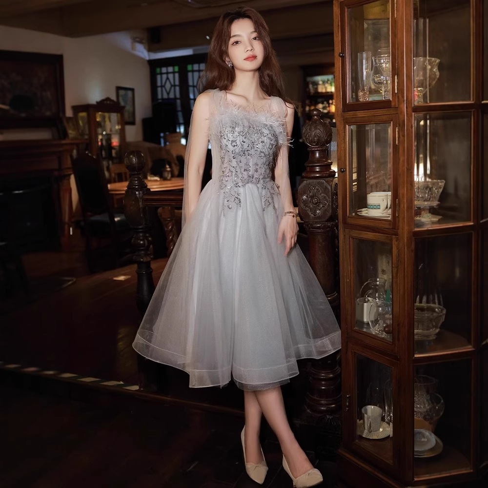 新作 パーティードレス レディース フォーマル 結婚式 披露宴 二次会 卒業式 着痩せ Aライン スパンコール 刺繍 光沢生地 大人可愛い 高級感