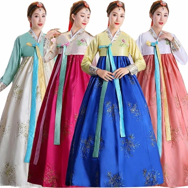 韓服 チマチョゴリ レディース 韓国服 朝鮮族衣装 韓国宮廷風ドレス 韓流衣装 コスチューム コスプレ衣装 学園祭 文化祭 体育祭 イベント ハロウィン スパンコール花柄 コスプレ 4色 S-XL 5,481円