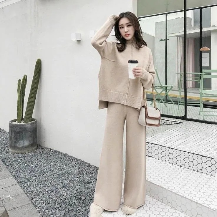 セットアップレディース上下セットニットセットニットセーターガウチョパンツ2点セットチュ
