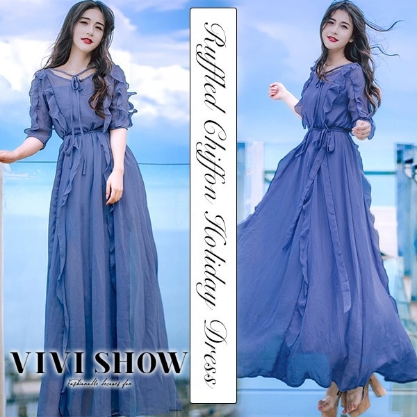 ワンピース レディースワンピ マキシワンピ リゾート 無地 デコルテ エレガント 着痩せ ボヘミア風 二次会 海 ハワイアンビーチ