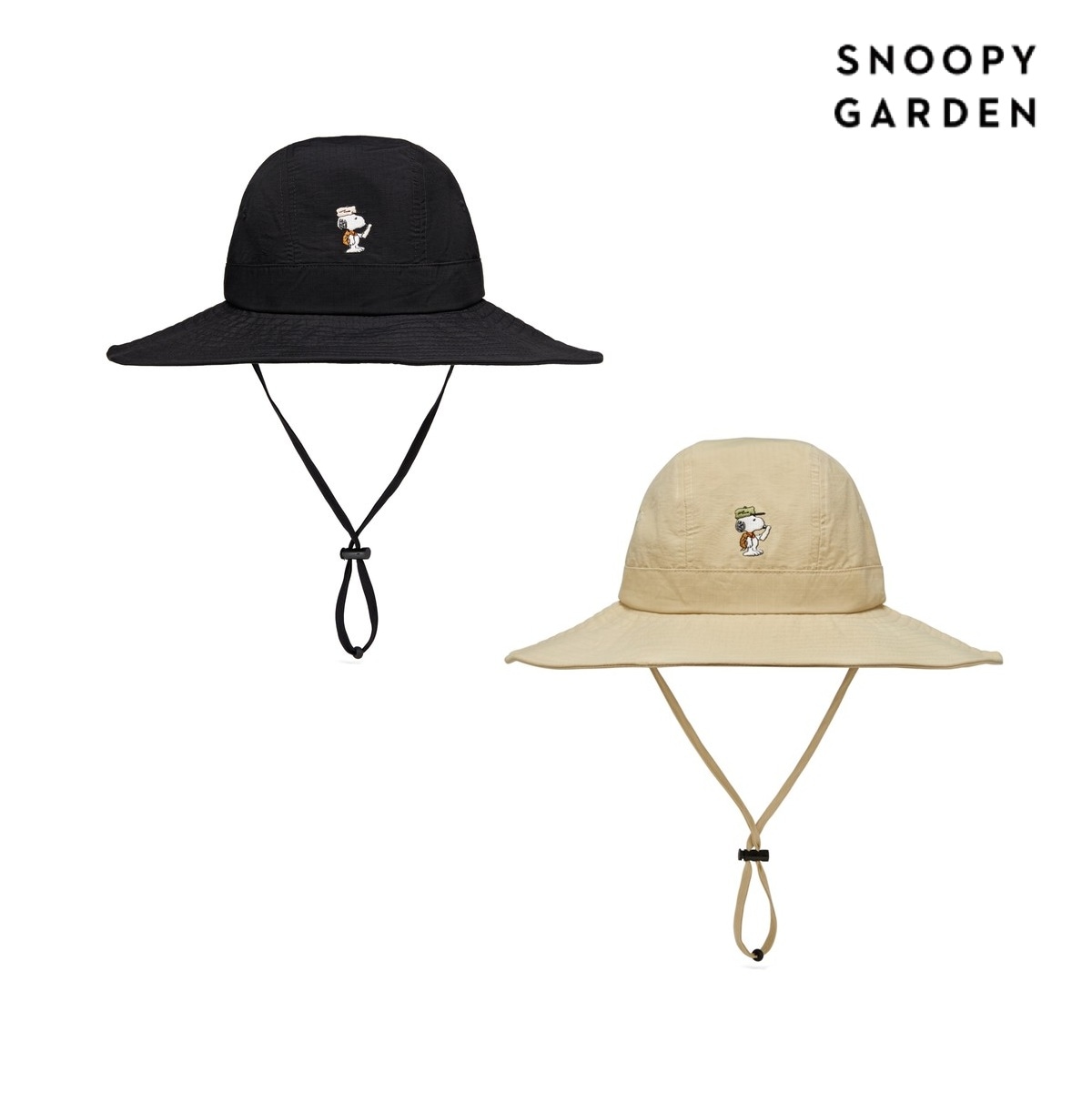 済州スヌーピーガーデンスヌーピーアダルトキャンプ帽子(ブラック&ベージュ)