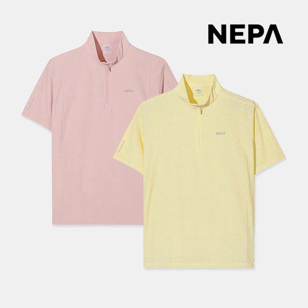 女性アイステックシェルモーション ドット半袖ジップアップTシャツ ウーブン機能性クール登山服7M45431