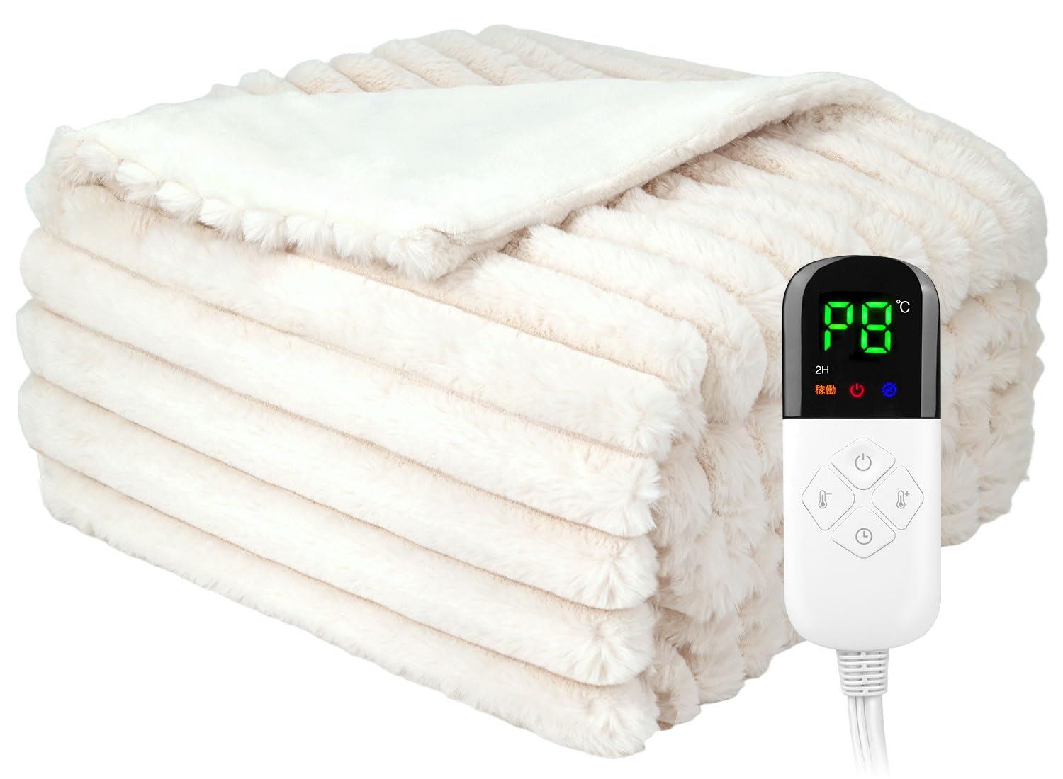 電気毛布 掛け敷き兼用 188×130cm【ウサギ毛調＋フランネル】電気ブランケット 電気ひざ掛け 3分速暖 恒温加熱 8段階温度調整 4段階切タイマー ダニ退治 厚手生地 ふわふわ 柔らかく 暖房器