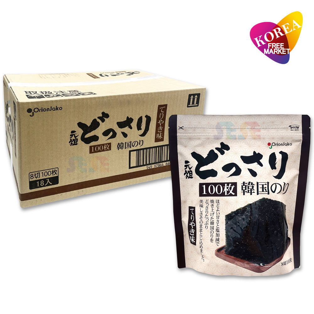 オリオンジャコー どっさり 韓国のり 18袋セット 100枚入 てりやき味 / チャック付き袋 Orionjako